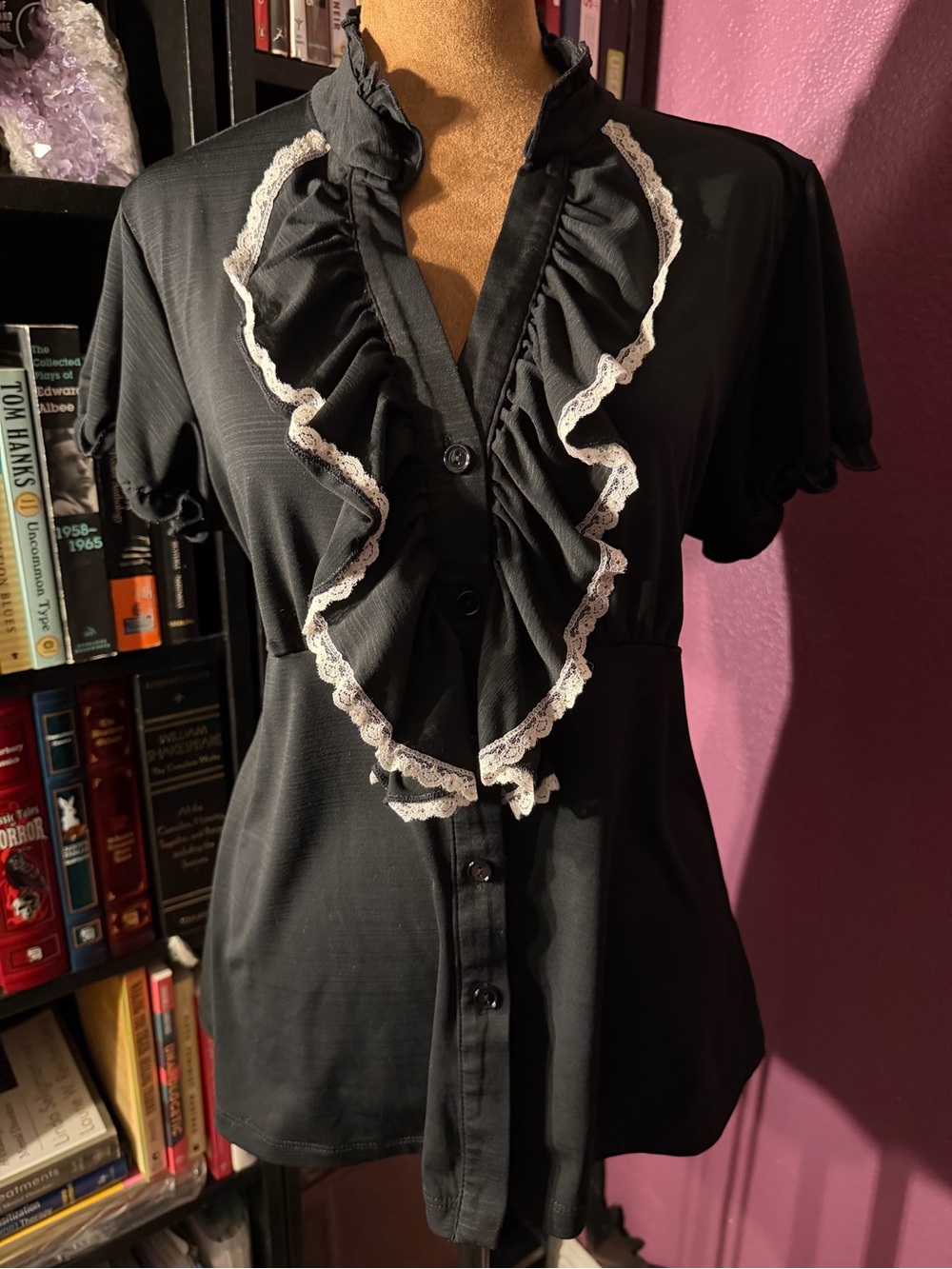 Y2K dress barn ruffle shirt vampire goth, Whimsigoth